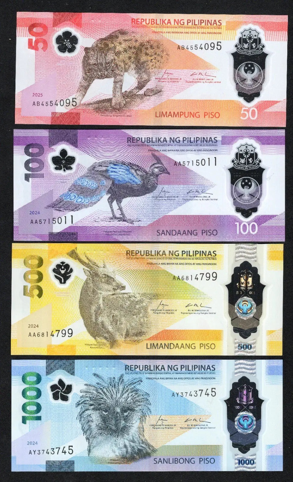 FRONT OF Philippines SET 4 Pcs 2025 2024 50 100 500 1000 Piso 2022 UNC NEW Banknote