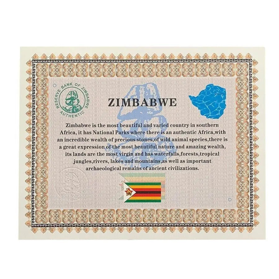 Zimbabwe ONE Centillion Containers Banknote Certificate Paper Money Gift