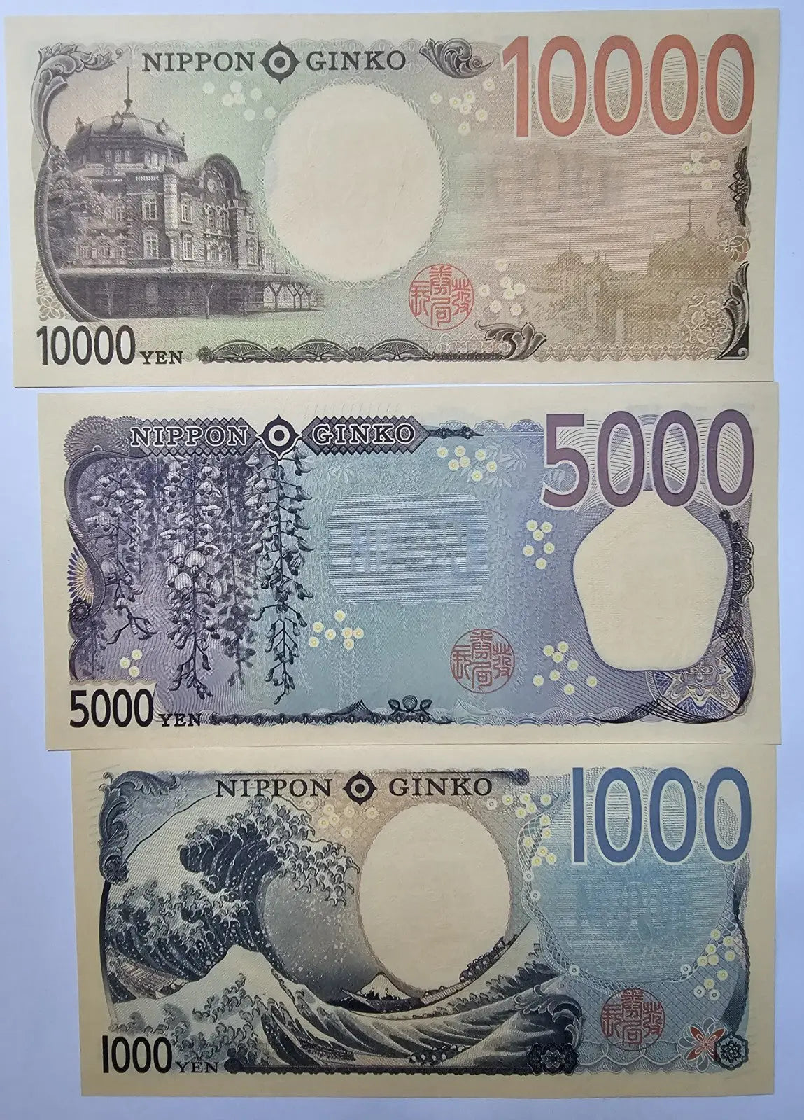 back of JAPAN Set 3 - 1000 5000 10000 Yen 2024 P 107-109  UNC/w1
