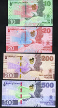 front of Zambia Set 4 Pcs 10 20 200 500 Kwacha 2024 2025 P 62 63 66 67 NEW UNC
