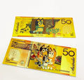 Set Of 5 Bluey  Gold Plated $50  Fantasy BankNotes