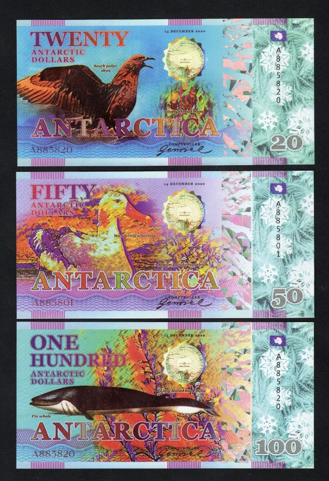 Antarctica Set 6 1 5 10 20 50 100 Dollars 2020 polymer Fantasy/w2