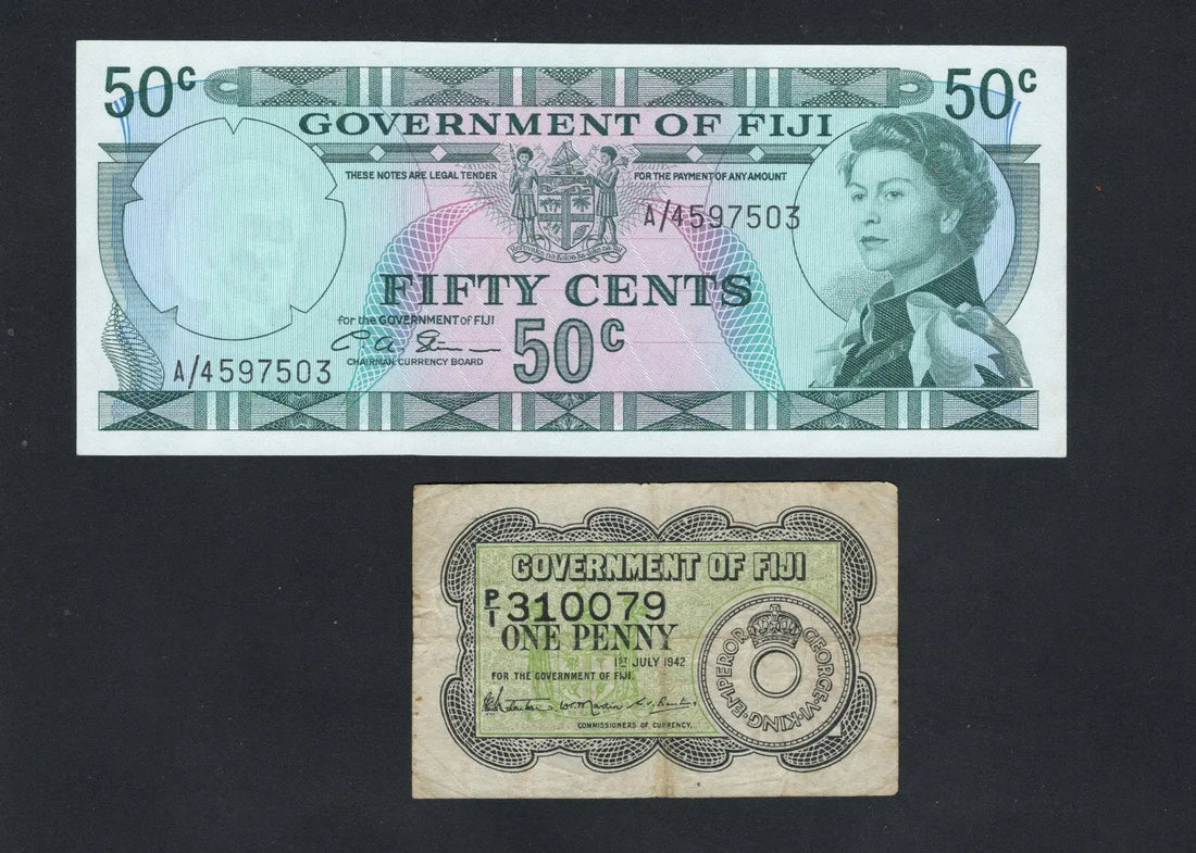 Fiji  60 cents 1971 and one penny 1942  very fine /fine /f10