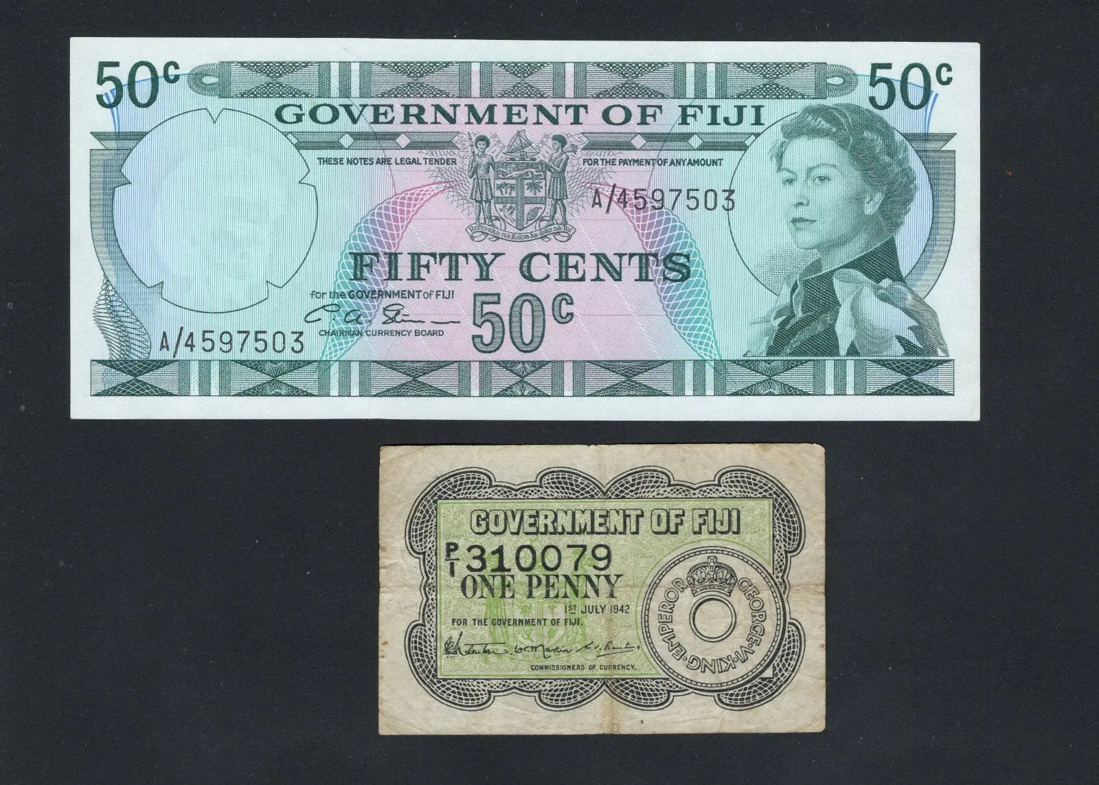 Fiji  60 cents 1971 and one penny 1942  very fine /fine /f10