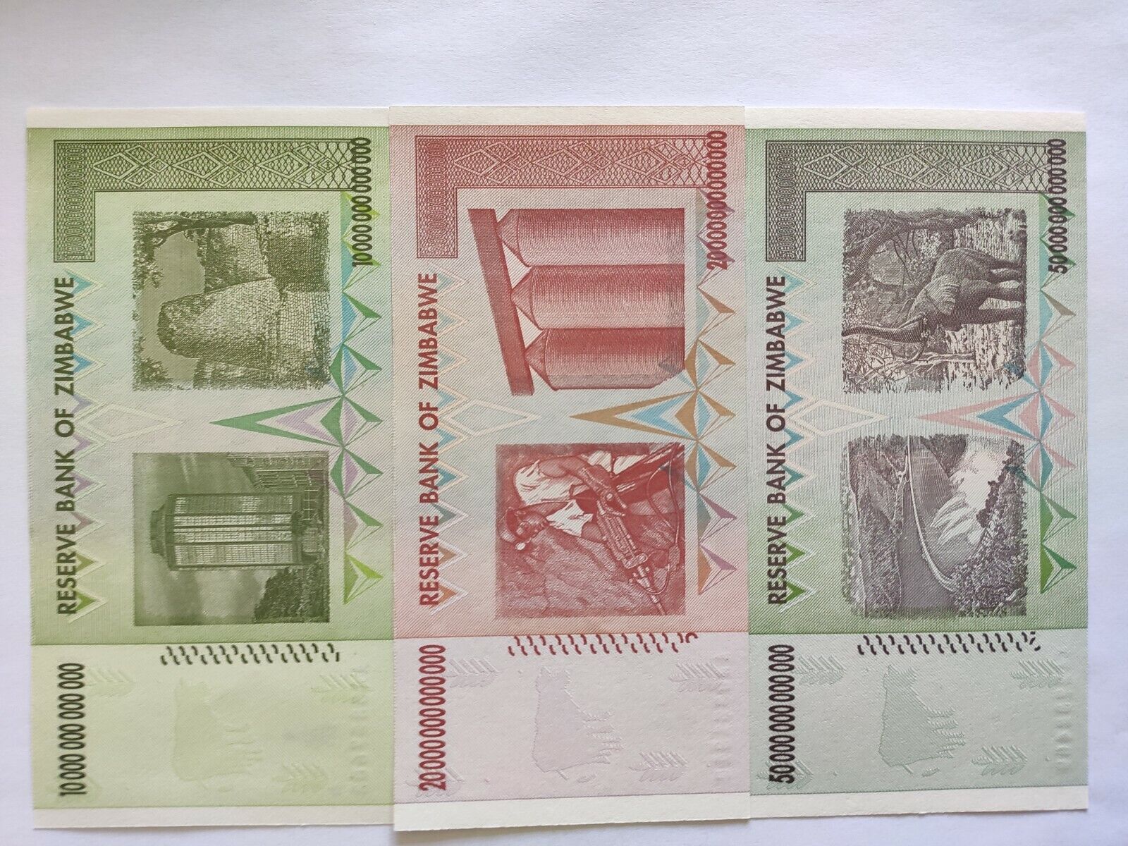 Zimbabwe Trillion Dollars set 10, 20, 50  Notes. AUNC  set of 3 all AA Prefix - worldbanknote