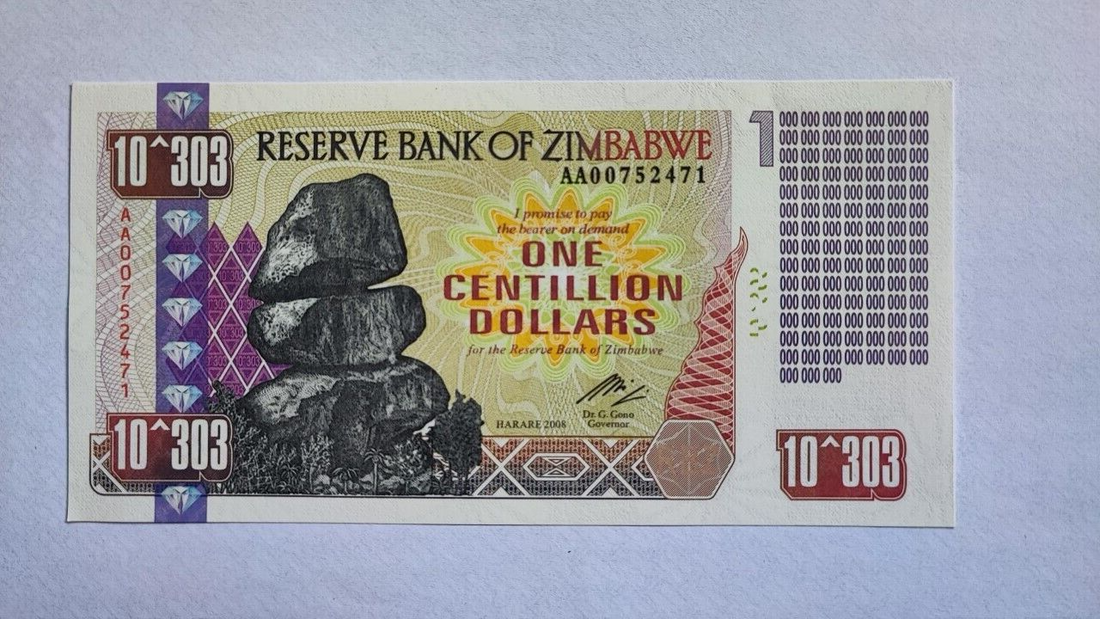 Zimbabwe 1 Centillion Dollars Banknote 100 Trillion Series - worldbanknote