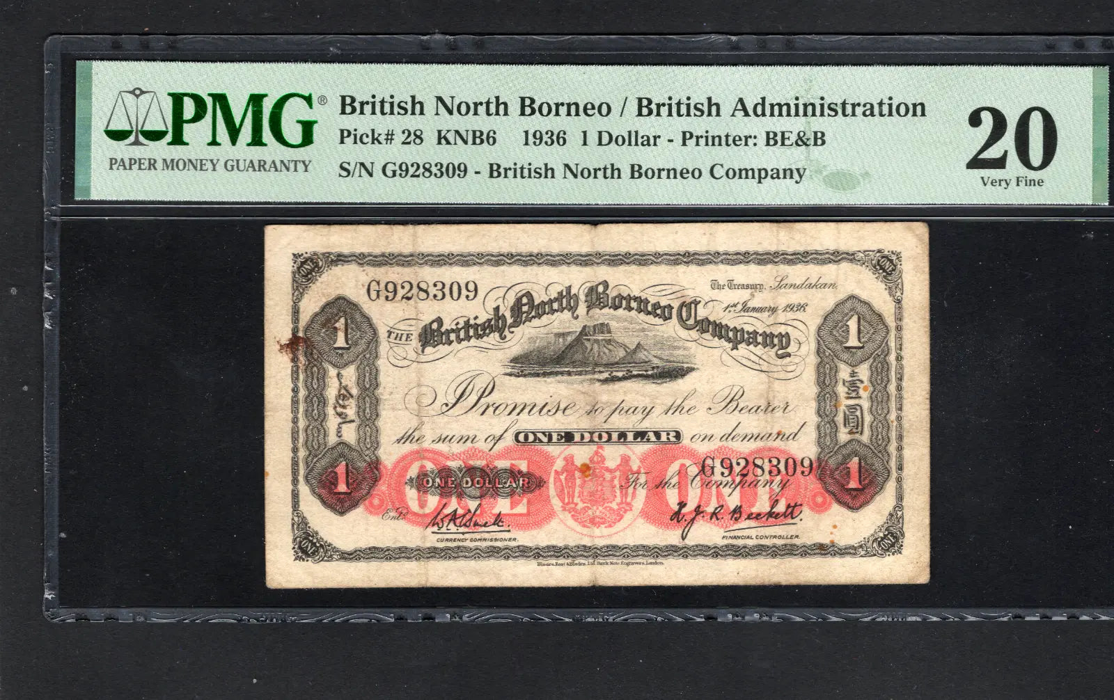 Malaya & British Borneo:P 28 One Dollar  PMG VF 20