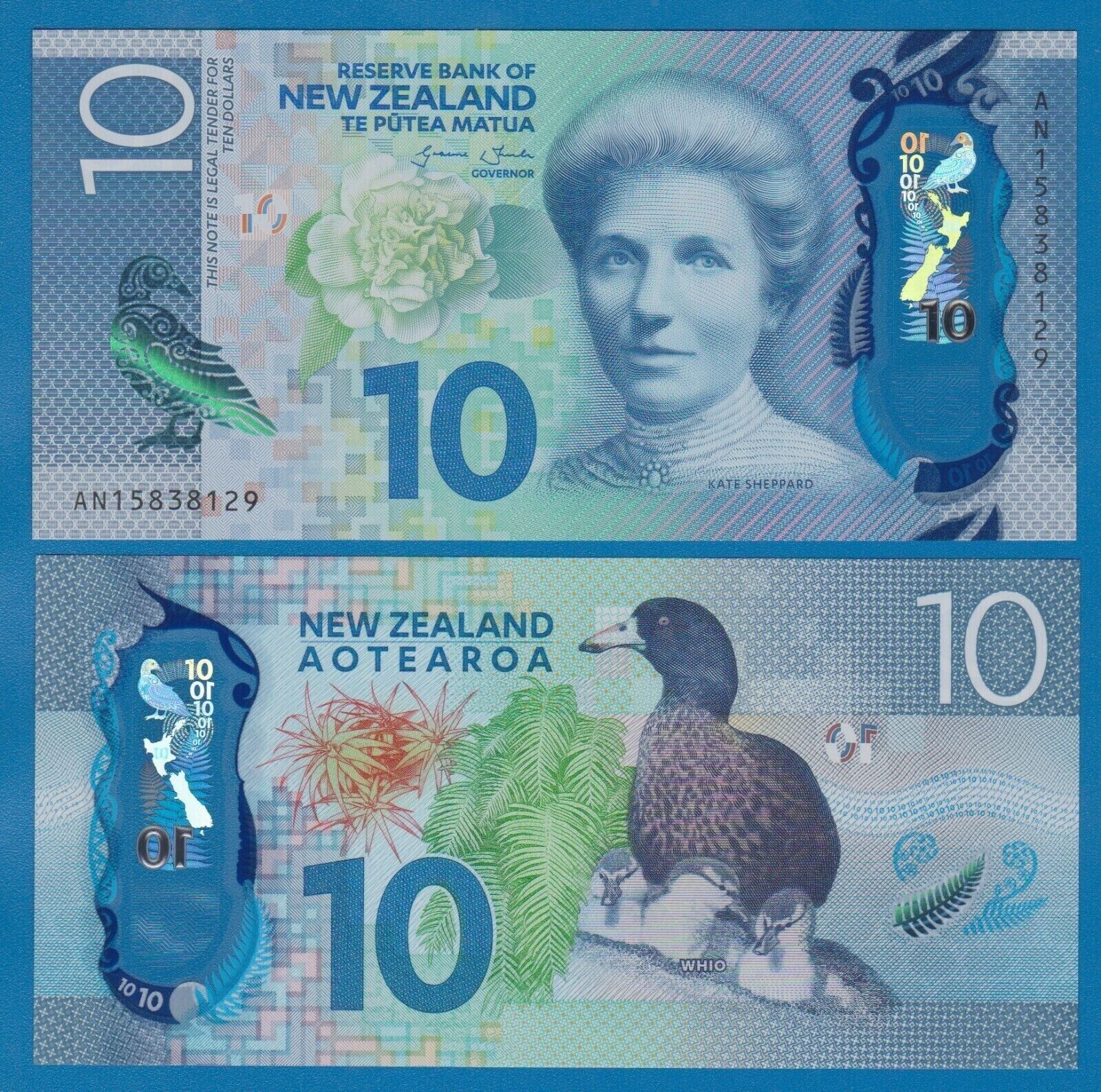 New Zealand 10 Dollars P 192 2015 UNC POLYMER Note - worldbanknote