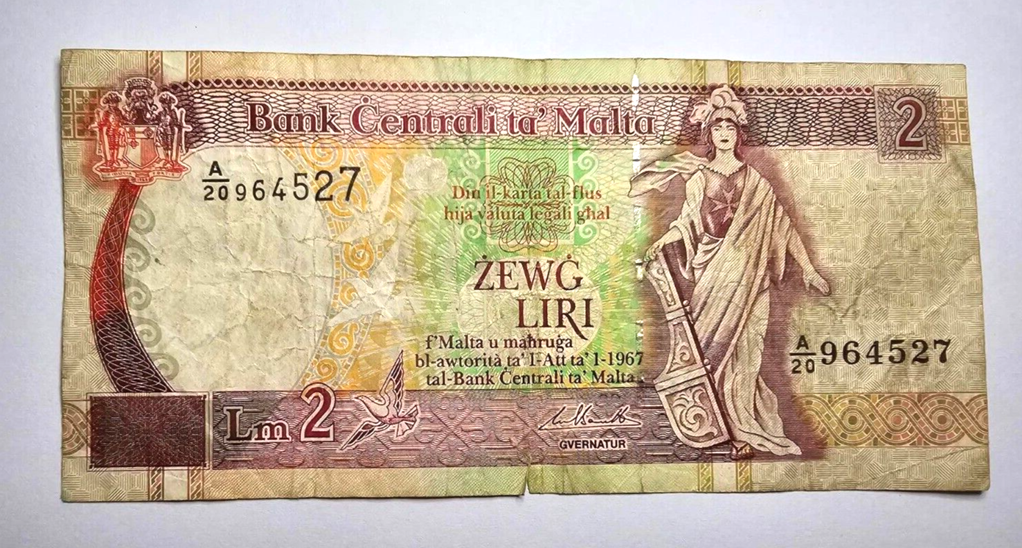 malta 2 liri well used1967 /ref d26 - worldbanknote