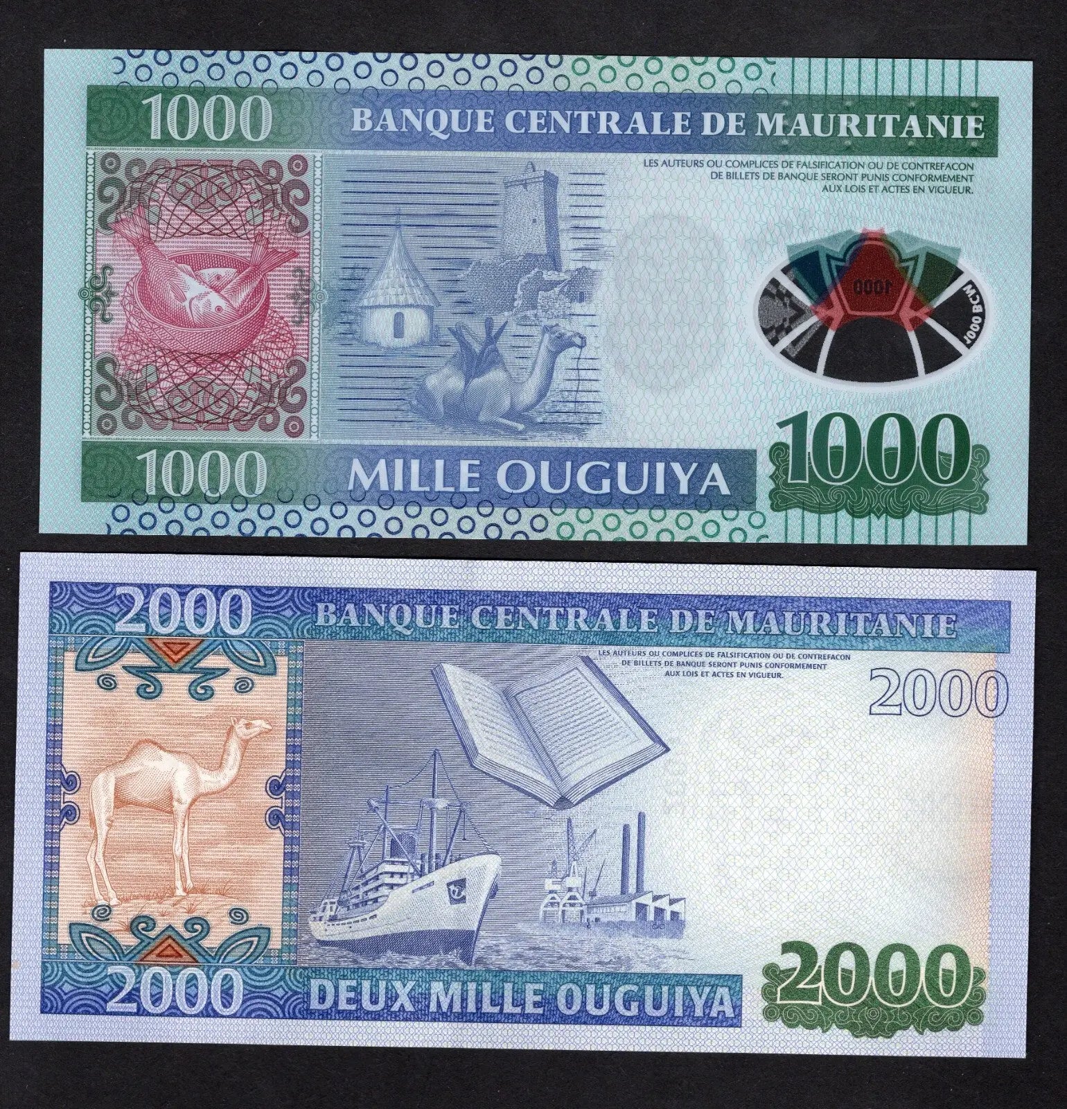 5 PcsmMauritania Set 100 200 500 1000 2000 Ouguiya 2011-2015 UNC P16/17/18/19/20