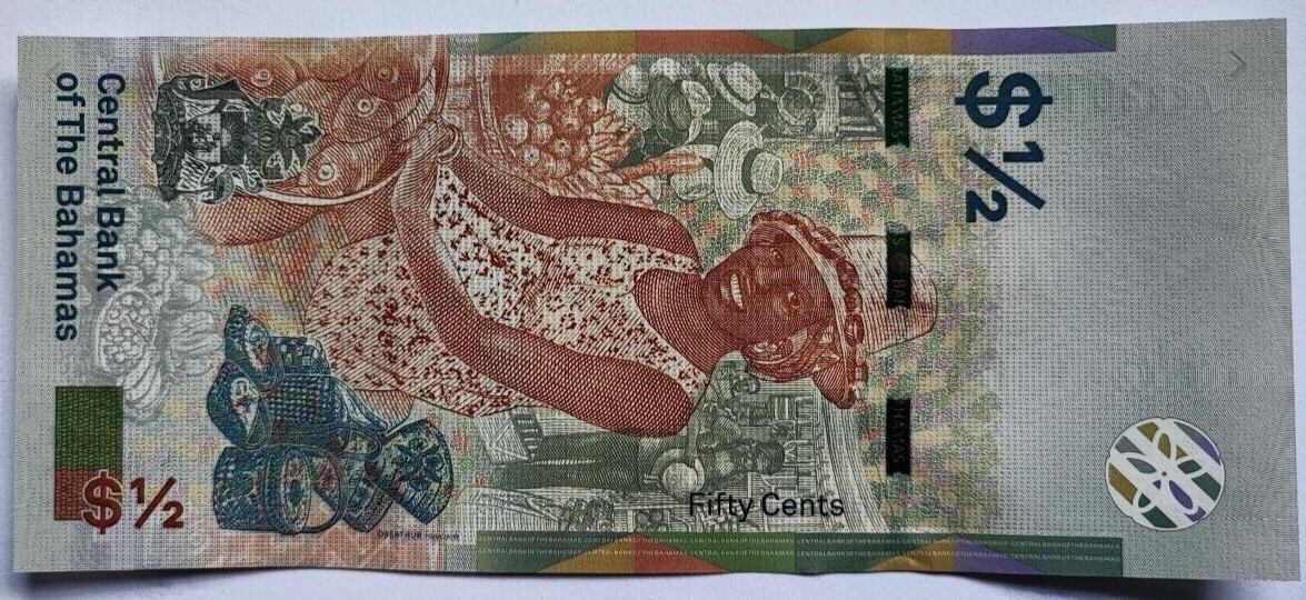 Queen Elizabeth II Banknote Bahamas 1/2 Dollar with folder - worldbanknote