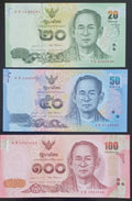 Thailand 2012 to 2017  set 20-50-100 Baht P-130 P-131 P-132 all UNC