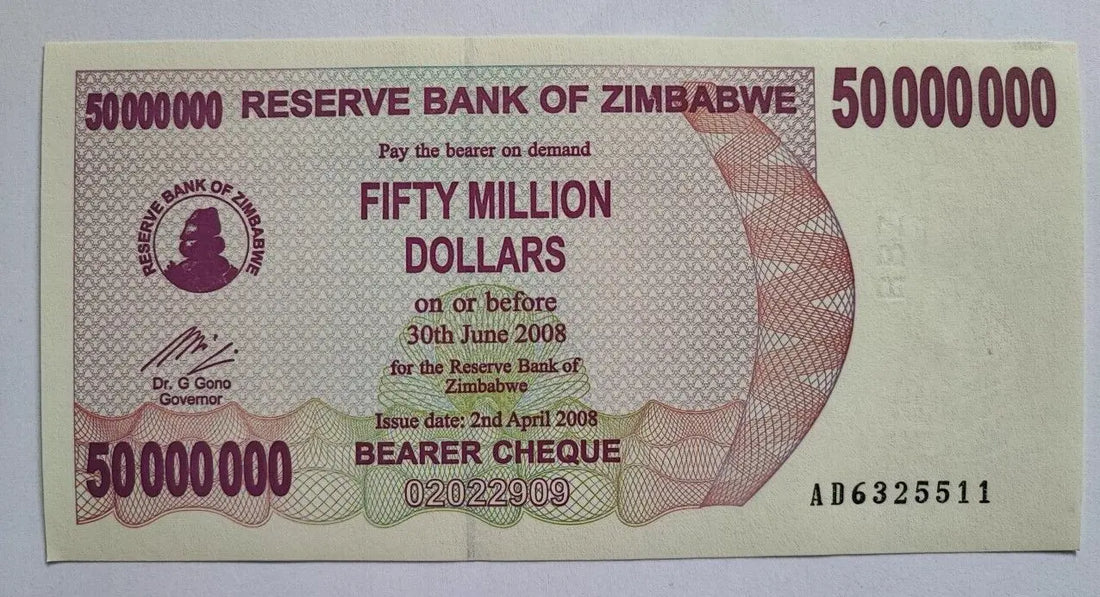 Zimbabwe 50 Million Dollars. 2008. Hyperinflation. Real, UNC **UK DISPATCH**
