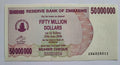Zimbabwe 50 Million Dollars. 2008. Hyperinflation. Real, UNC **UK DISPATCH**