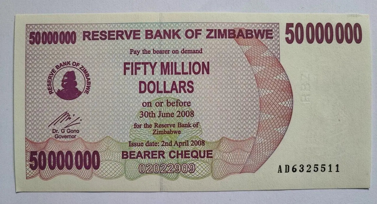 Zimbabwe 50 Million Dollars. 2008. Hyperinflation. Real, UNC **UK DISPATCH**