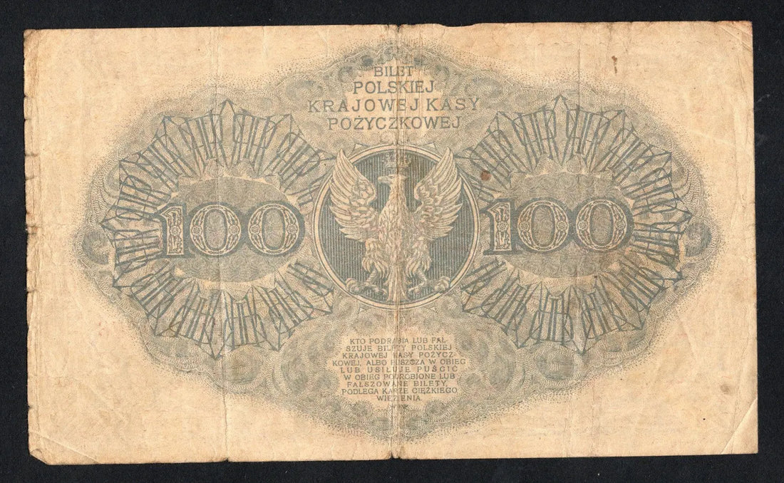 front of Poland Banknote 100 Polish Mark 1919 VF/C2