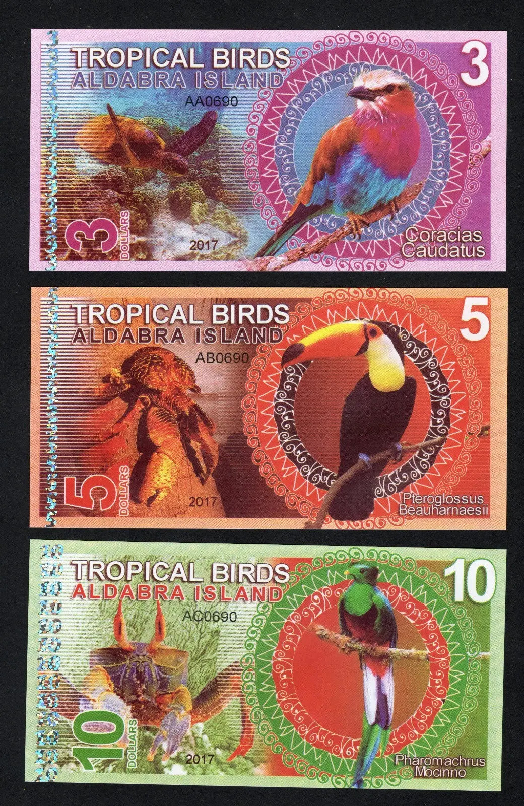 Aldabra Island Tropical Birds 3-5-10-25-50 Dollars Polymer Fantasy Notes 2017/v2