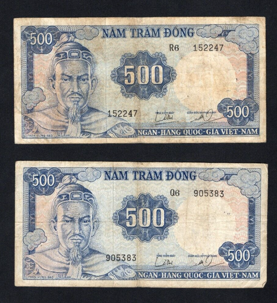set of 2 notes:South Vietnam 500 Dong 1966 Fine/ref d2 - worldbanknote