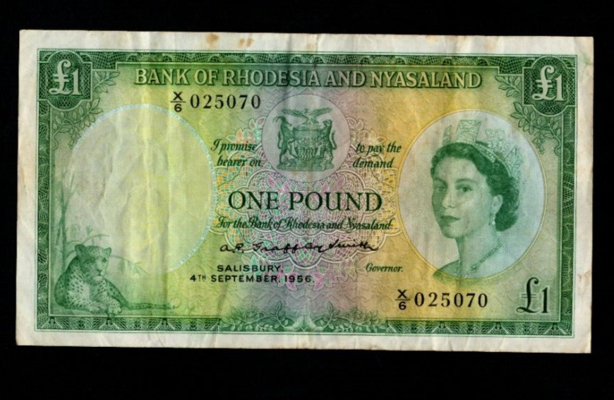 BANK OF RHODESIA AND NYASALAND RARE ONE POUND 1956 QUEEN ELIZABETH II/ref B4 - worldbanknote