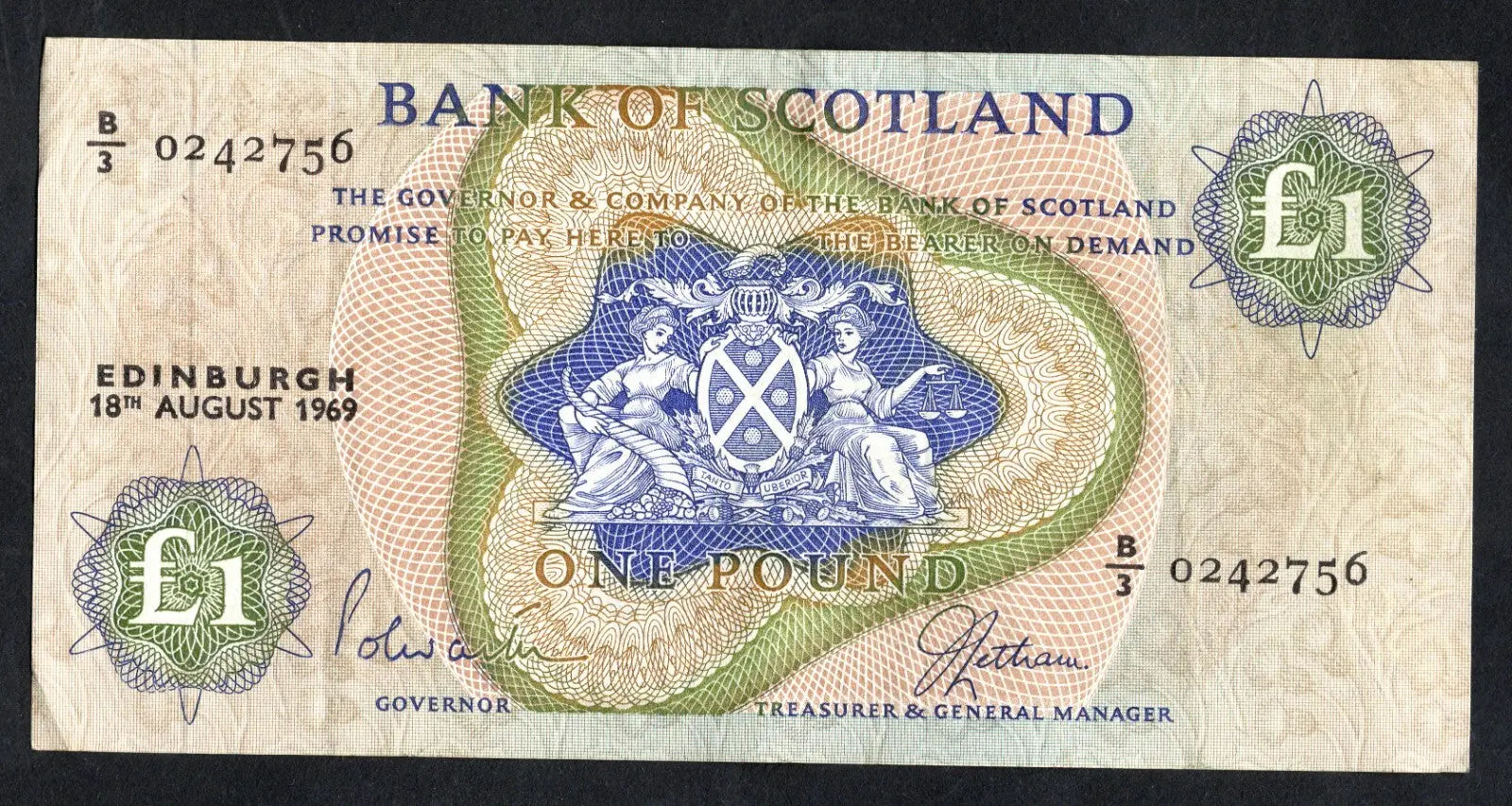 BANK OF SCOTLAND £1 One Pound Banknotes 1968/69by Year & Prefix See Menu/REF D4