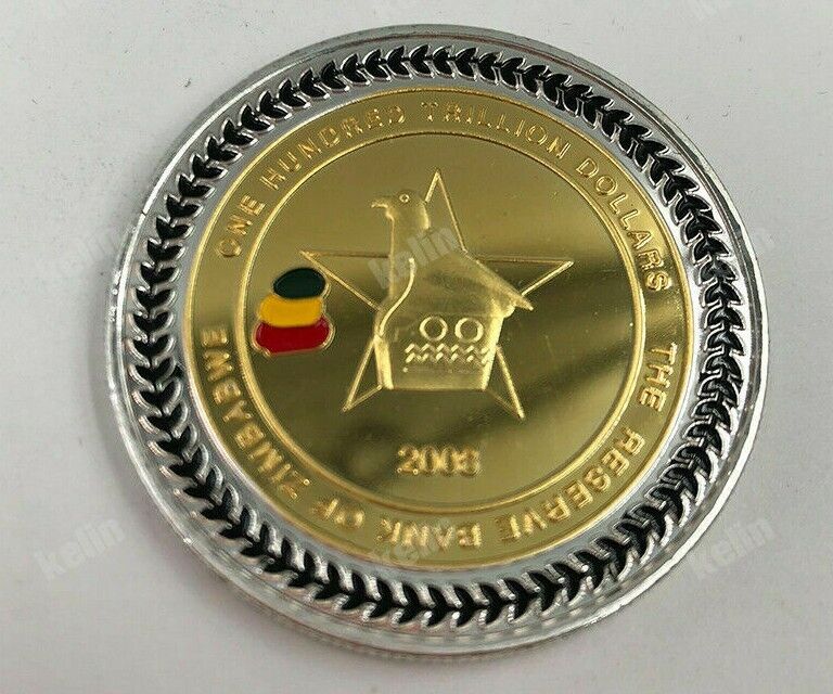 Gold Plated Zimbabwe One Hundred Trillion Dollars Buffalo Bullion Coin - worldbanknote
