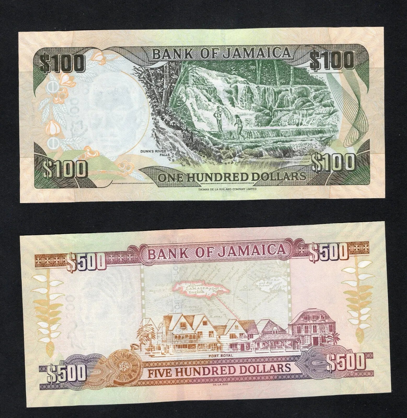 5 Jamaica banknotes: 2,20,50,100,500 dollars(1979/2010) unc/c2