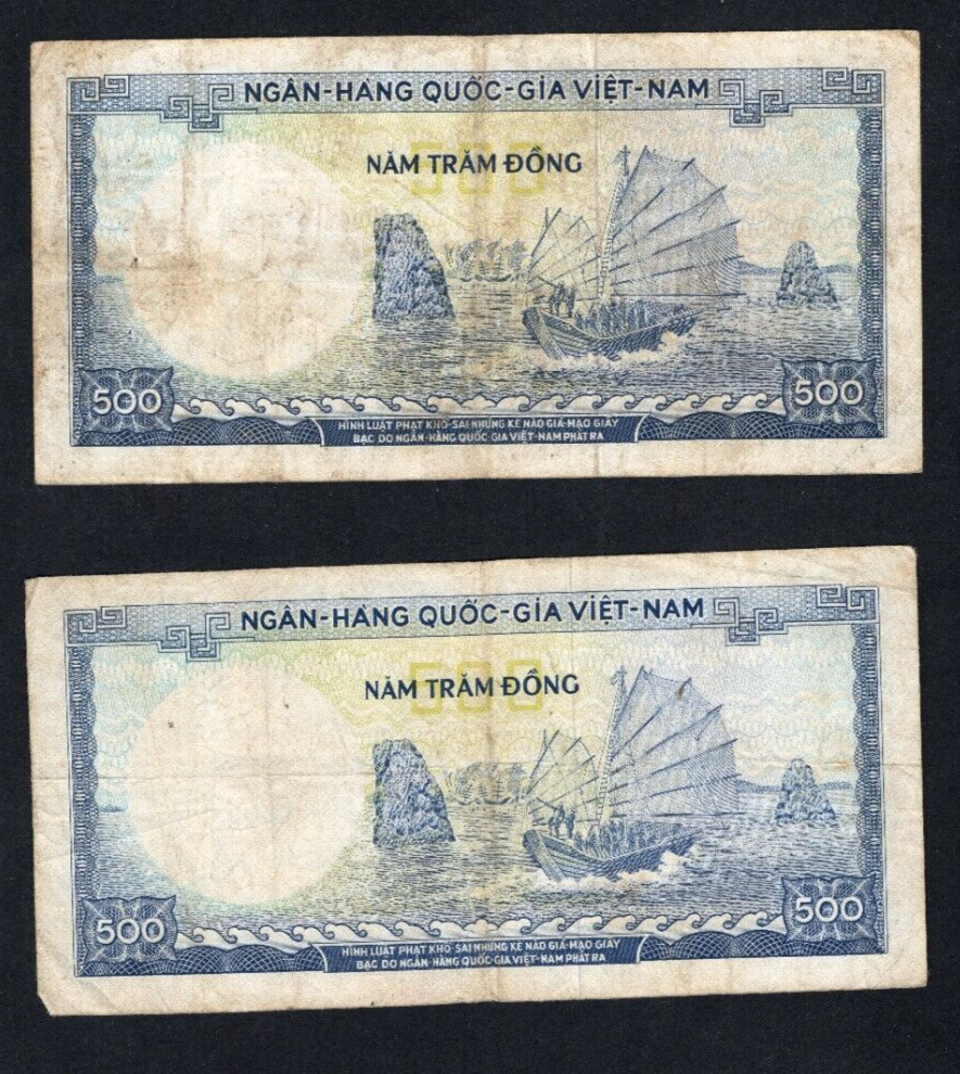 set of 2 notes:South Vietnam 500 Dong 1966 Fine/ref d2 - worldbanknote