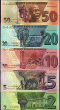 Zimbabwe 2 + 5 + 10 + 20 + 50 Dollars 2019 - 2020 Set of 5 Banknotes 5 PCS UNC - worldbanknote