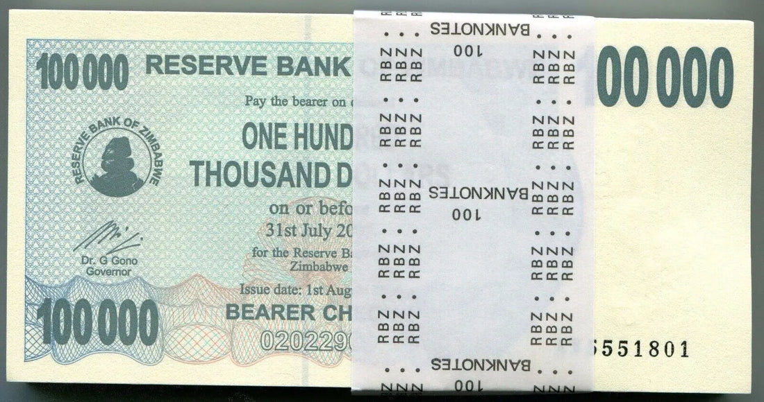 100 pcs Zimbabwe 100000 Dollars 2006 2007, UNC, 100 Pcs LOT, Consecutive, P-48b