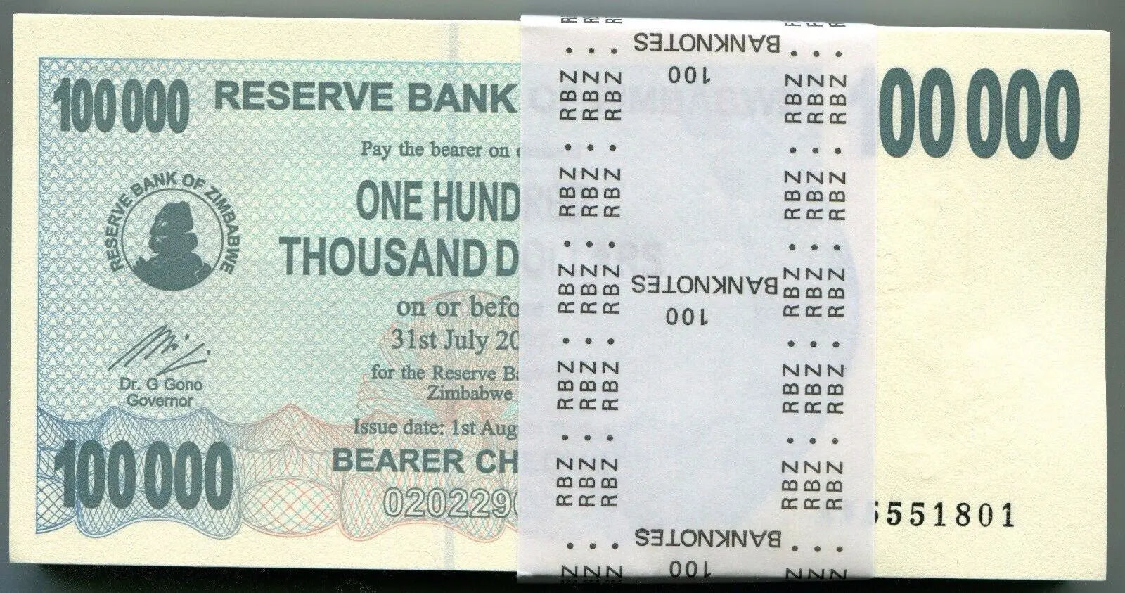 100 pcs Zimbabwe 100000 Dollars 2006 2007, UNC, 100 Pcs LOT, Consecutive, P-48b