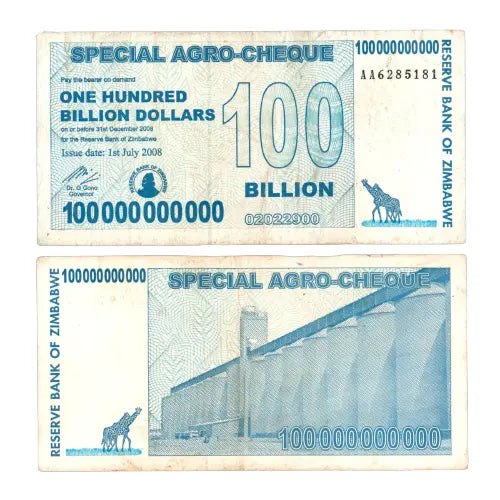 Zimbabwe 50, 100 Billion Dollars And Special Agro Cheque, 2008 Circulated.