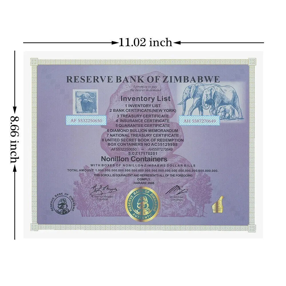Zimbabwe Nonillon Containers Scroll Banknote 54 Zero Paper Money With UV