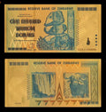 Zimbabwe 100 trillion dollar gold banknote featuring stacked rocks, Victoria Falls, and buffalo illustrations.