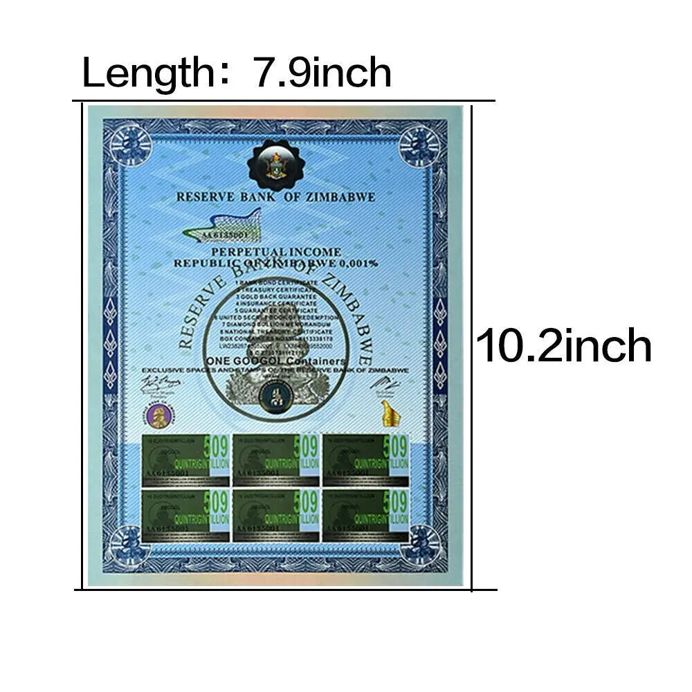 Zimbabwe ONE GOOGOL Containers Banknotes Paper Money Notes UNC