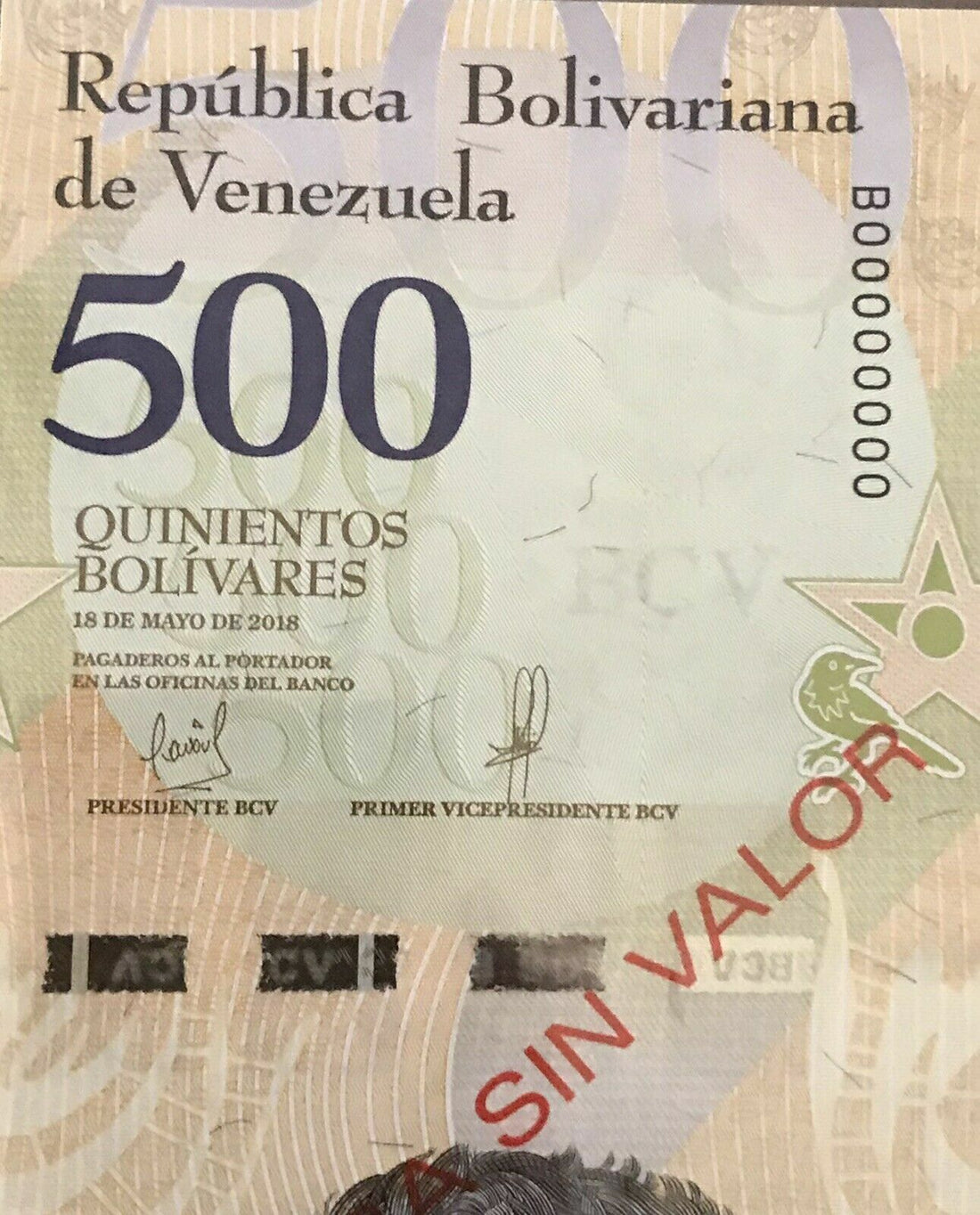 Venezuela 500 Bolivares 18-5-2018 Pick 108.s UNC Banknote Specimen - worldbanknote