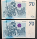 2 NOTES SET THE QUEEN'S PLATINUM JUBILEE 2022 BRITANNI COMMEMORATIVE BANKNOTE