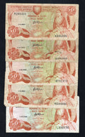 5xCYPRUS 50 cents Banknote used- 1983/1988 /ref s1