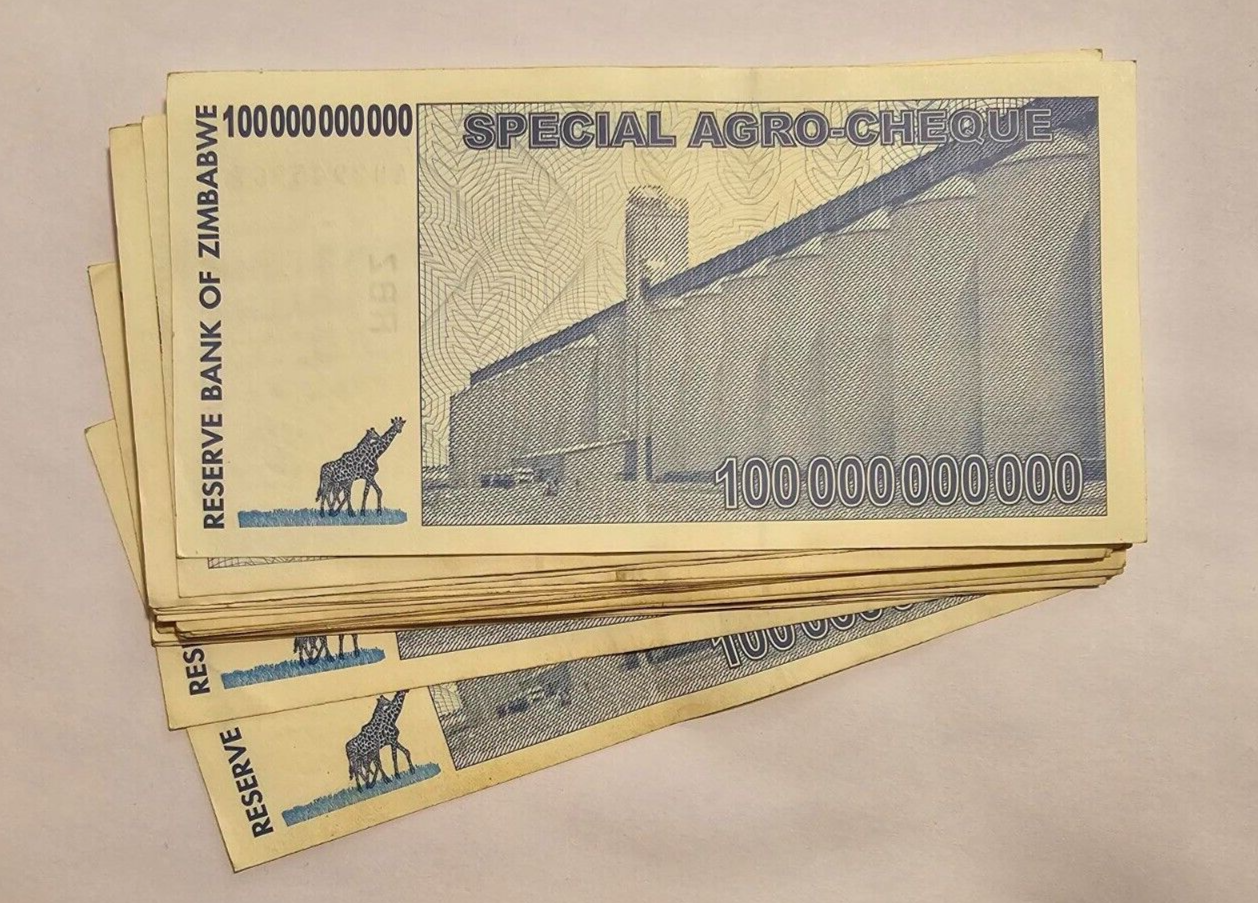 Zimbabwe 100 Billion Dollars Special Agro-Cheque 2008 EF/AU Price for one note! - worldbanknote