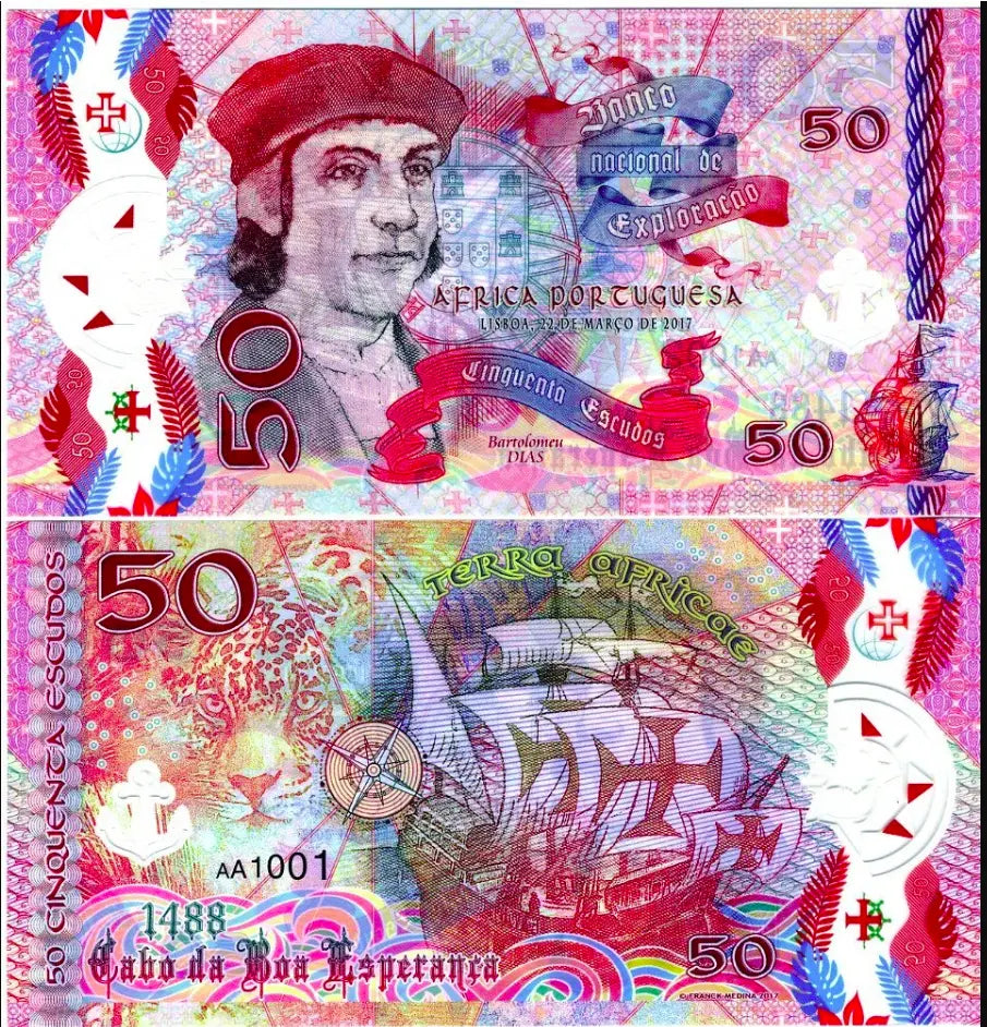 Portuguese Africa, 50 Escudos, 2017  Polymer Bartholomew Dias Fantasy Banknote