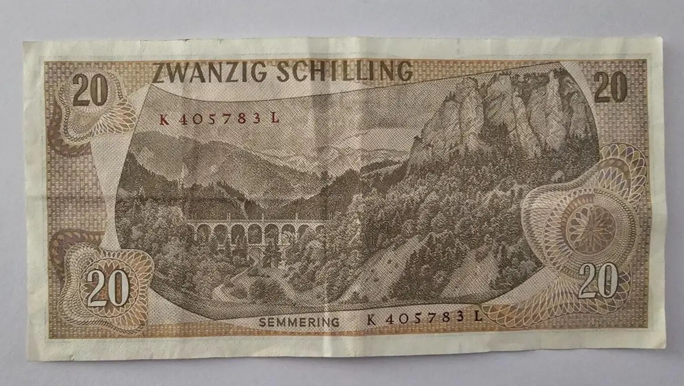 AUSTRIA ZWANZIG 20 SCHILLING NOTE 1967 ISSUE USED  /ref: d1
