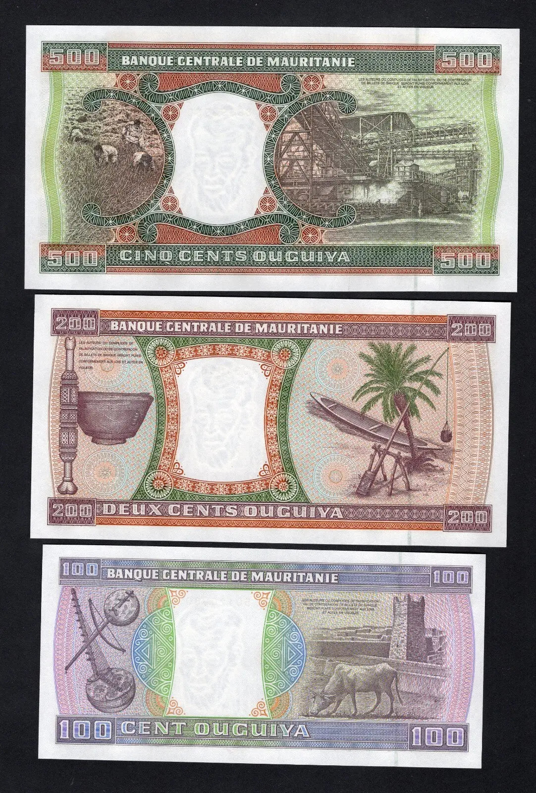 5Pcs Mauritania  Set 100 200 500 1000 1000 Ouguiya 1981-2002 UNC P3/4/5/7/8