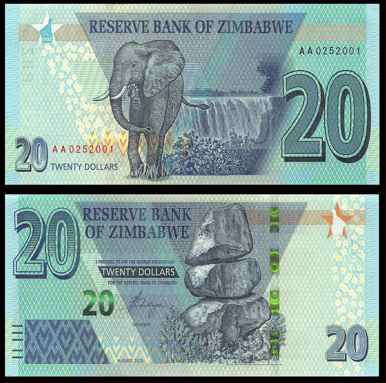 Zimbabwe complete set ($2 to $100) 2019-2020 P-NEW UNC - worldbanknote