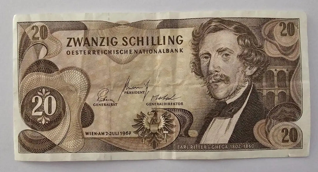 AUSTRIA ZWANZIG 20 SCHILLING NOTE 1967 ISSUE USED  /ref: d1