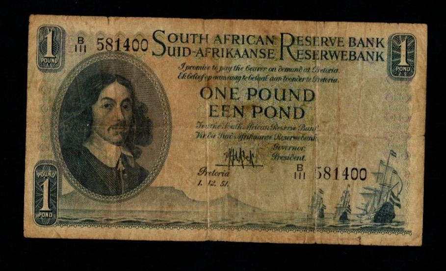 SOUTH AFRICA 1 POUND 1951 Used/ref b4 - worldbanknote