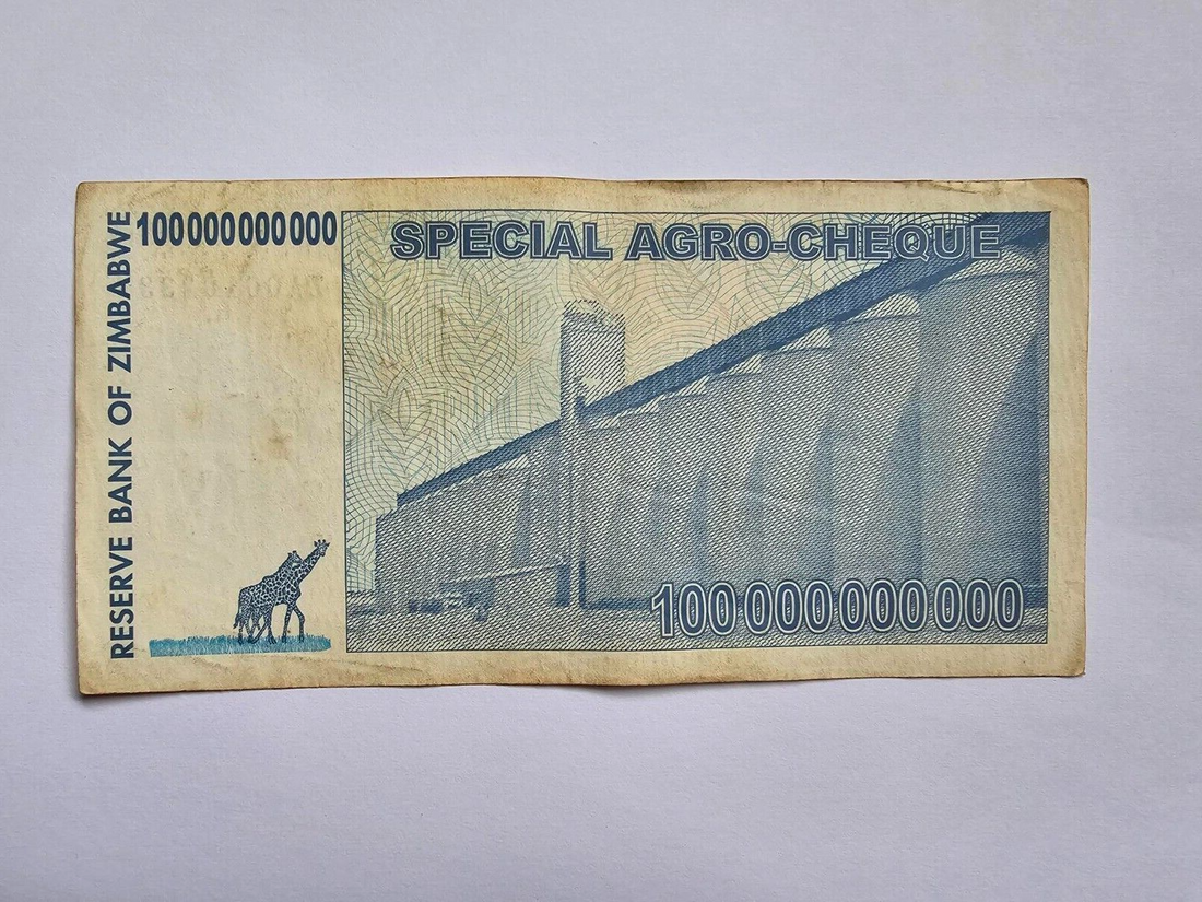 Zimbabwe 100 Billion Dollars 2008 ZA Prefix Replacement Low Serial Number. - worldbanknote