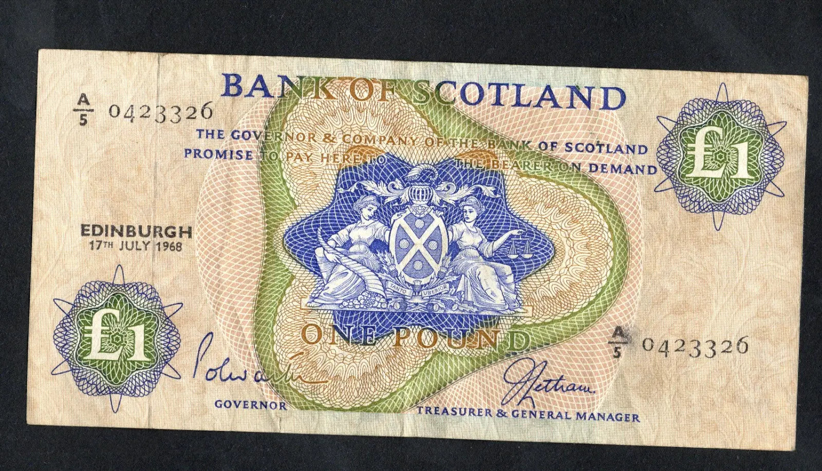 BANK OF SCOTLAND £1 One Pound Banknotes 1968/69by Year & Prefix See Menu/REF D4
