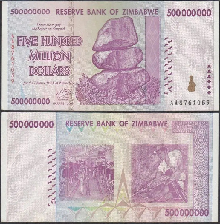 Zimbabwe 500 Million Dollars 2008 P-82 Banknotes UNC