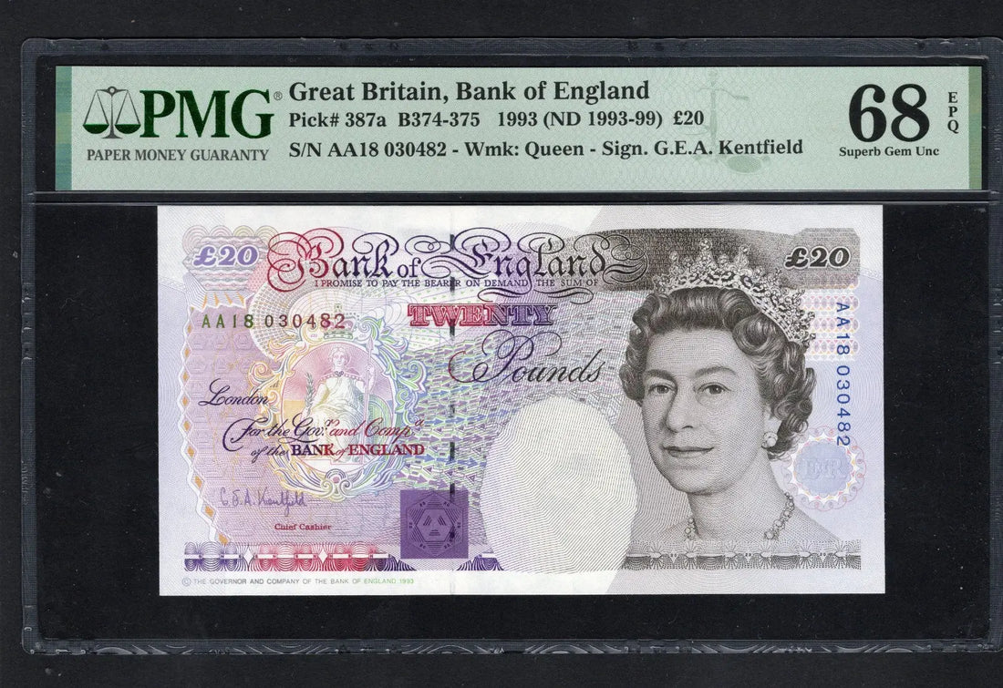 FRONT OF BANK OF ENGLAND SIG. KENTIFIELD  £20 Pick 387a EPQ68 THE ONLY FINEST  ON PMG