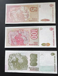 ARGENTINA  1985-1990 5,100,500 Australes 3 BANKNOTE set UNC