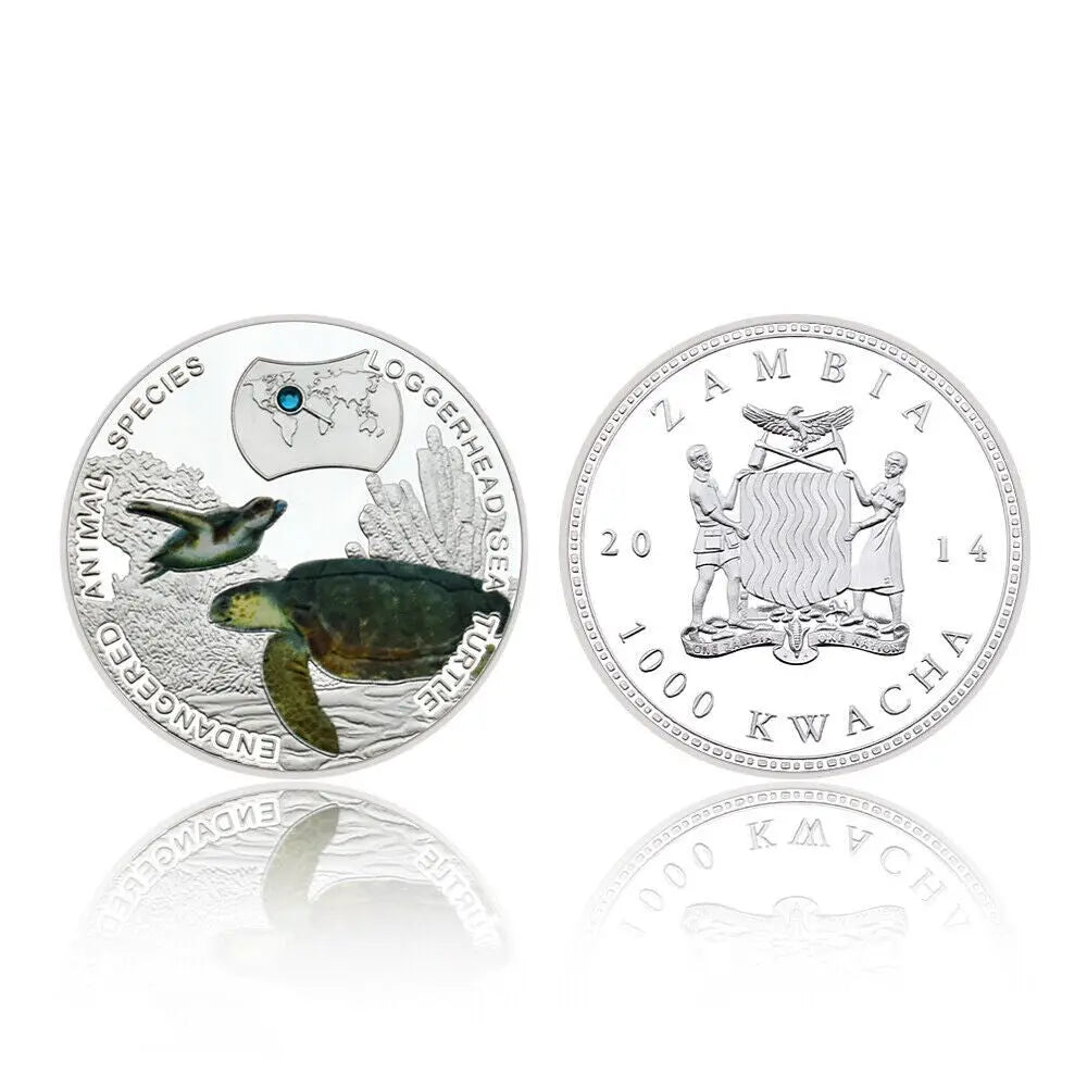 Art Crafts Endangered Animal Species Loggerhead Sea Turtle Silver Plated Coins